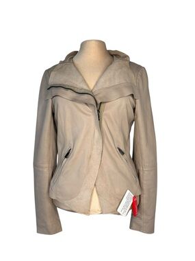 Bod & Christensen soft Lightweight Leather Jacket with Draped Collar Small